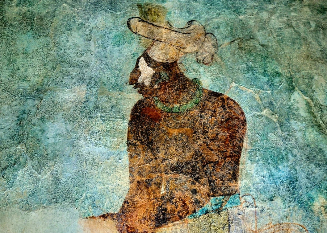 Detail of the Bonamapak murals painted with the Maya Blue hybrid pigment