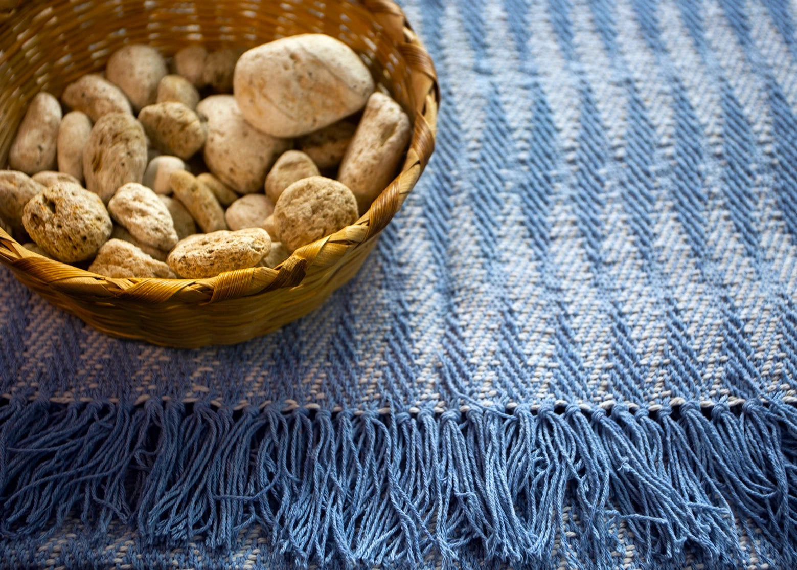 A A zig-zag table runner made with natural dyes at the Maia Organic Studio in Atitlan, Guatemala