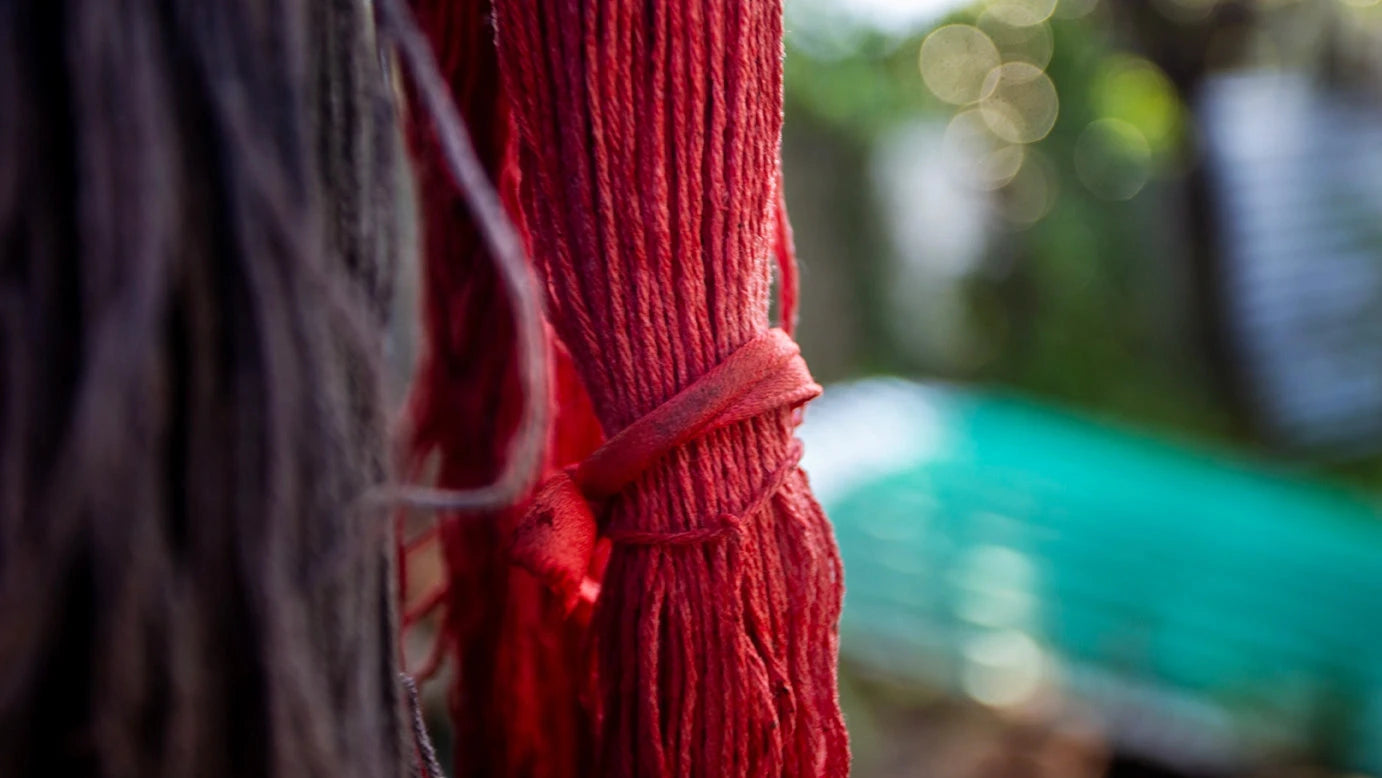 Detail of a cotton skein dyed with natural dyes at the Maia Organic Studio in Guastemala