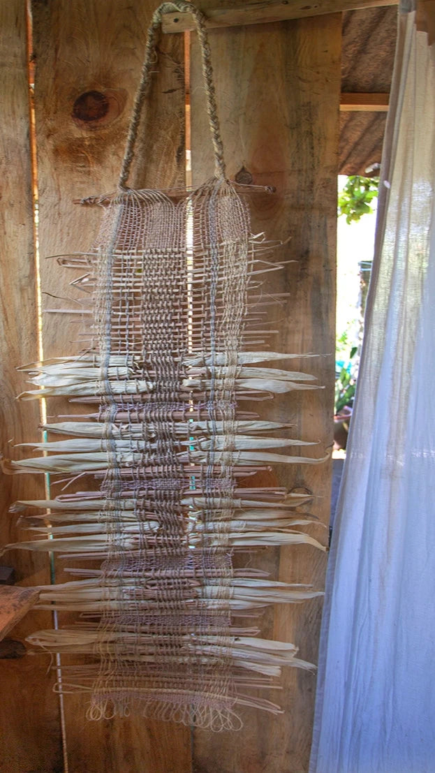 Wall-art made of natural fibres and leaves in the Maia studio in Guatemala